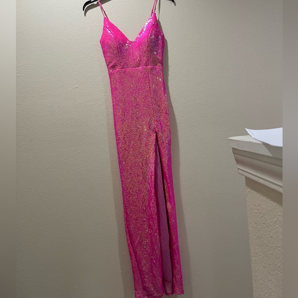 Macy’s pink sequin prom dress